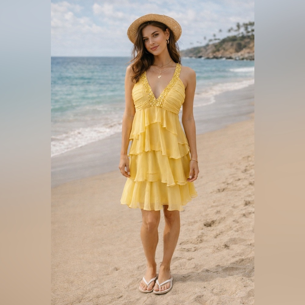 Bright Yellow Ruffle Party Dress